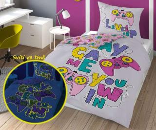 DETEXPOL Svietiace obliečky Play Game Pink  Bavlna, 140/200, 70/80 cm