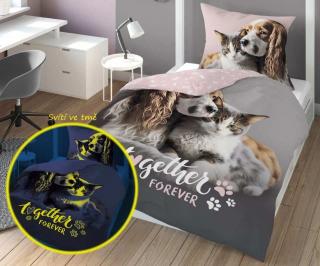 DETEXPOL Svietiace obliečky Priatelia navždy Bavlna, 140/200, 70/80 cm