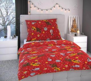 Kvalitex Vianočné obliečkySNĚHULÁCI červené Bavlna, 140/200, 70/90 cm