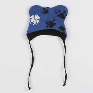 NEW BABY Dojčenská bavlnená čiapka s uškami Paw modrá Bavlna/Elastan 74 (6-9m)