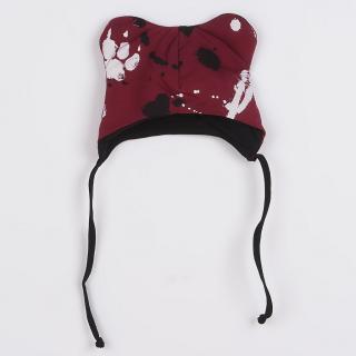 NEW BABY Dojčenská bavlnená čiapka s uškami Paw tmavo ružová Bavlna/Elastan 74 (6-9m)