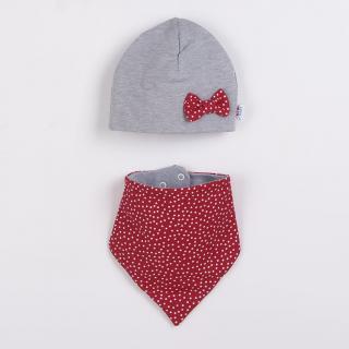 NEW BABY Dojčenská čiapočka s šatkou na krk Missy sivo-červená Bavlna/Elastan 68 (4-6m)