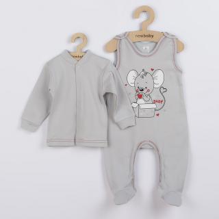 NEW BABY Dojčenská súpravička Mouse sivá 74 100% bavlna 74 (6-9m)