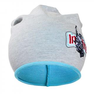 NEW BABY Jesenná detská čiapočka In-line sivo-tyrkysová 100% bavlna 110 (4-5r)