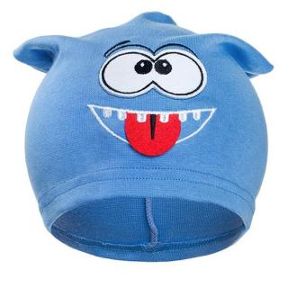 NEW BABY Jesenná detská čiapočka smejko bledo modrá 100% bavlna 110 (4-5r)