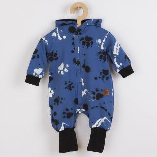 NEW BABY Kojenecký bavlněný overal s kapucí a oušky New Baby Paw modrý Bavlna/Elastan 86 (12-18m)