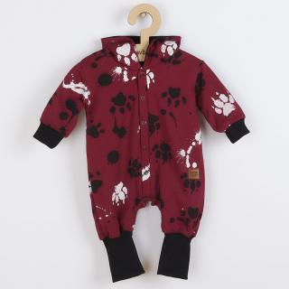 NEW BABY Kojenecký bavlněný overal s kapucí a oušky New Baby Paw tmavě růžový Bavlna/Elastan 86 (12-18m)