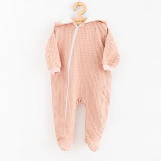 NEW BABY Kojenecký mušelínový overal s kapucí Comfort clothes ružová Bavlna 56 (0-3m)