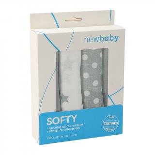 NEW BABY Látkové bavlnené plienky Softy s potiskom šedo-biele 4 ks Bavlna 70x70 cm