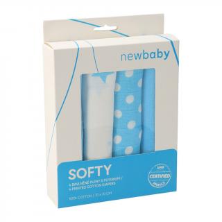 NEW BABY Látkové bavlnené plienky Softy s potiskom tyrkysovo-biele 4 ks Bavlna 70x70 cm