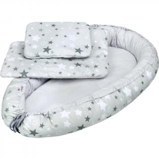 NEW BABY Luxusné hniezdočko s perinkou bielo-šedé Hviezdičky Bavlna/Polyester 48x78 cm