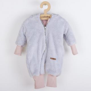NEW BABY Luxusní dětský zimní overal Teddy bear šedo růžový Bavlna/Polyester/Elastan 68 (4-6m)