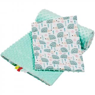 NEW BABY Oboustranný SET MINKY do kočíku ježko mátový Bavlna/Polyester, 75x100, 30x35 cm