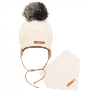 NEW BABY Podzimní kojenecká čepička s šátkem na krk Special One béžová Bavlna/Akryl/Polyester/Elastan 68 (4-6m)