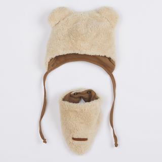NEW BABY Zimní kojenecká čepička s šátkem na krk Teddy bear béžová Bavlna/Polyester/Elastan 62 (3-6m)