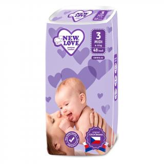 NEW LOVE Detské jednorázové plienky remium comfort 3 MIDI 48 ks 4-9 kg