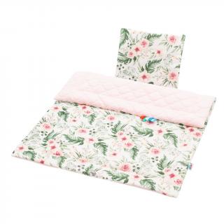 Obojstranný Set z Velvet do kočíka New Baby kvety ružová Bavlna/Polyester 75x100 cm, 30x35 cm