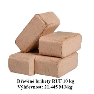 Drevené brikety RUF 10 kg (Dub/Buk) – Výhrevnosť 21,445 MJ/kg