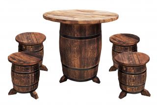 Stôl zo suda + 4 stoličky Taburet (tmavé prevedenie)