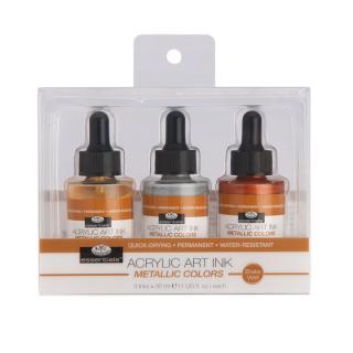 Akrylový atrament Royal &amp; Langnickel metalické farby 3 x 30 ml (set atramentov)