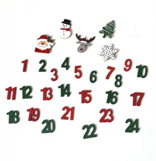 Drevené ozdoby Adventný kalendár | 29 ks (drevené vianočné dekorácie)
