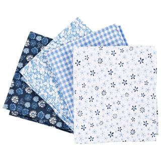 Látka na patchwork - modrá - 4 ks - 45 x 55 cm (bavlnená látka)