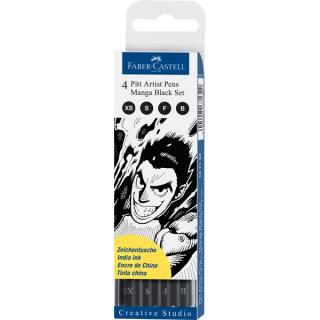 PITT umelecké perá Manga Black set. Etui 4ks [B. F. S. XS] (Faber Castel - Umelecké perá Pitt)