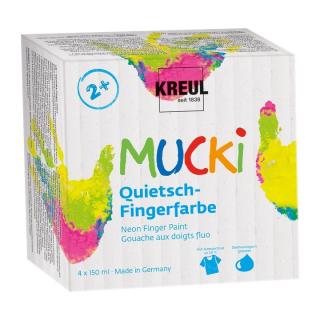 Sada prstových farieb MUCKI  | neónové odtiene 4 x 150 ml (farby pre deti Kreul)
