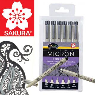 Sada technických pier SAKURA Pigma Micron / 6 dielna