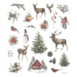Sada vianočných nálepiek 23 ks | Ľúbezné Vianoce v prírode (Trblietavé vianočné nálepky)