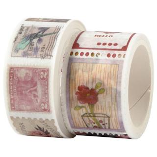 Sada washi pások - známky a kvety (maskovacie pásky)