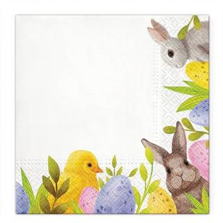 Servítky na dekupáž Bunny Corner - 1 ks (veľkonočné servítky na dekupáž)