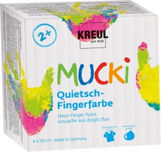 KREUL Neonová sada prstových farieb MUCKI 4 x 150 ml (Sada farieb pre deti)
