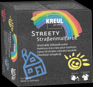 KREUL Sada zmývateľných farieb na chodník STREETY - 4 x 120 ml (Kriedová farba na chodník)