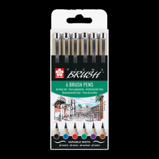 Sakura Pigma Brush perá so štetcovým hrotom - sada 6ks (Sakura Pigma Brush perá so štetcovým hrotom - sada 6ks)