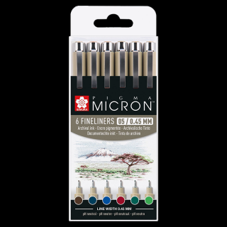 Sakura Pigma® Micron 05 Earth - sada 6ks (SAKURA Pigma® Micron Zemité odtiene)
