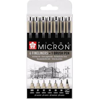 SAKURA Pigma Micron - 6 ks + 1ks BRUSH PEN