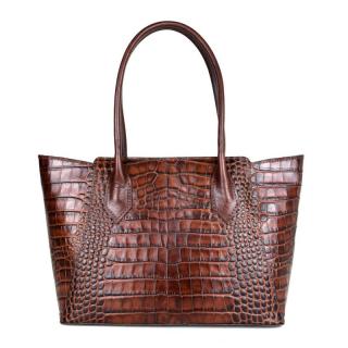 Dámska kabelka z pravej hovädzej kože s dezénom krokodíla v hnedej farbe