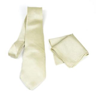 Hodvábna kravata a vreckovka v zeleno zlatej farbe, Slovenská výroba 100% hodváb