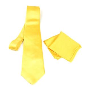 Hodvábna kravata a vreckovka v zlatej farbe, Slovenská výroba 100% hodváb