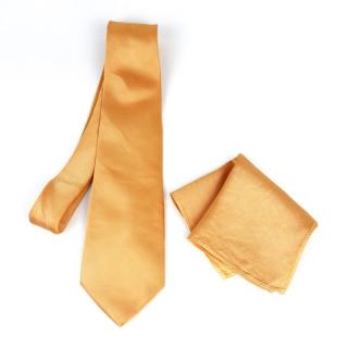 Hodvábna kravata + vreckovka v marhuľovej farbe, Slovenská výroba 100% hodváb