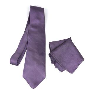 Hodvábna kravata + vreckovka v tmavo fialovej farbe, Slovenská výroba 100% hodváb