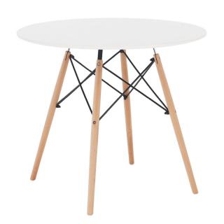 Kondela Jedálenský stôl,  biela/buk, priemer 80 cm, GAMIN 2 NEW 80