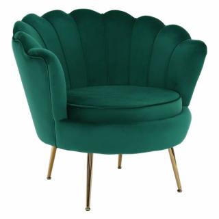 Kondela Kreslo v štýle Art-deco, smaragdová Velvet látka/gold chróm-zlatý, NOBLIN