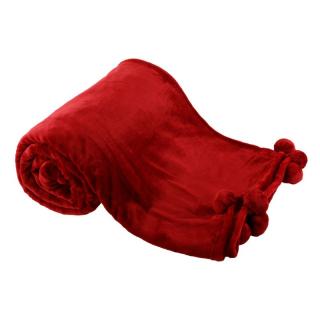 Kondela LUANG, plyšová deka s brmbolcami, bordová, 150x200 cm