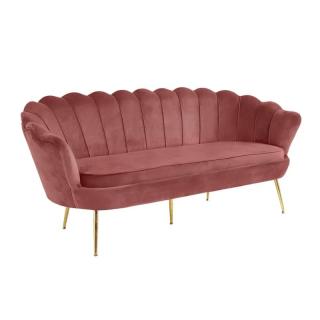 Kondela Luxusná pohovka, 3-sed, ružová Velvet látka/chróm zlatý, štýl Art-deco, NOBLIN