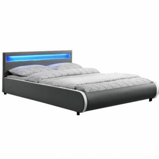 Kondela Manželská posteľ, DULCEA, s RGB LED osvetlením, sivá, 160x200