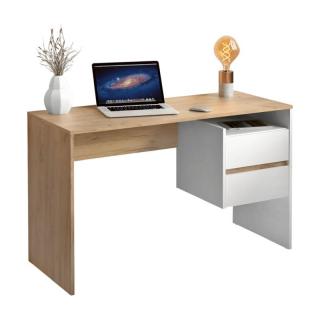 Kondela PC stôl, dub artisan/biela, TULIO NEW