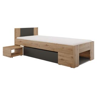 Kondela Posteľ s úložným priestorom, 90x200, dub artisan/antracit, UNIS