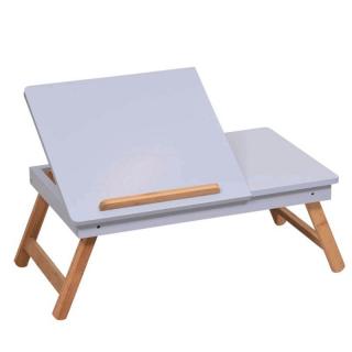 Kondela Príručný stolík na notebook/držiak na tablet, biela/prírodný bambus, MELTEN
